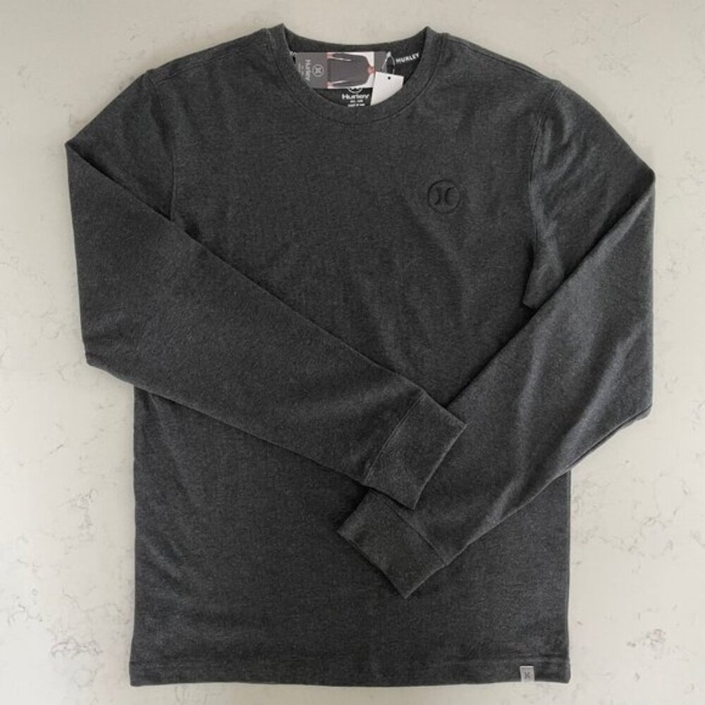 Hurley LS Crew Nk Activewear Cotton Poly Pullover Shirt Charcoal Grey Sz S NWT